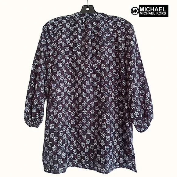MICHAEL Michael Kors NEW Real Navy Vine-Leaf Zip 3/4 Sleeve Top - Picture 9 of 12
